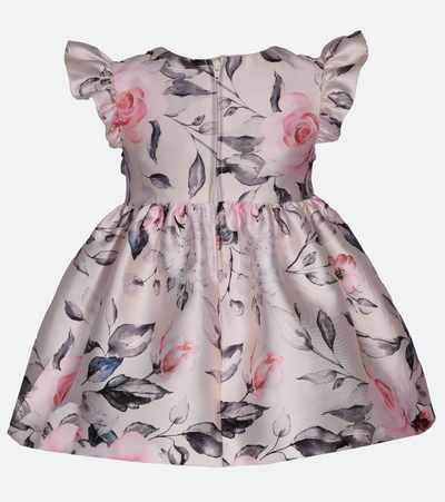 Black and white floral print party dress for baby girl in toile print