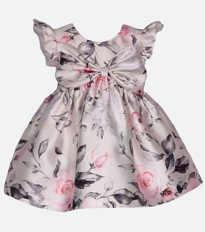 Black and white floral print party dress for baby girl in toile print