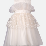 White lace party dress for girls stand up ruffle  waist