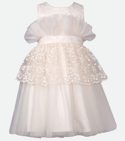 White lace party dress for girls stand up ruffle  waist