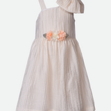 White party dress for girls with bow shoulder in pleated ivory dress