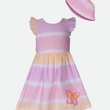 Yellow and pink striped sundress with matching hat cotton dress for girls 