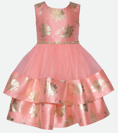 Pink and Gold Floral Party Dress for Girls