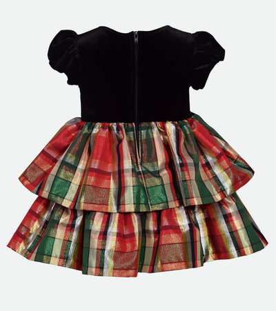 baby girls Christmas dress black velvet  and plaid party dress