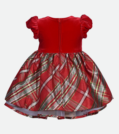 Baby girls red velvet to plaid Christmas dress