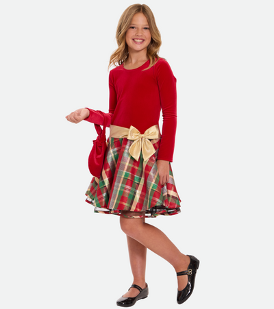 Bonnie Jean Plus Size Christmas Dresses for Girls Stretch Velvet to Red and Green Plaid