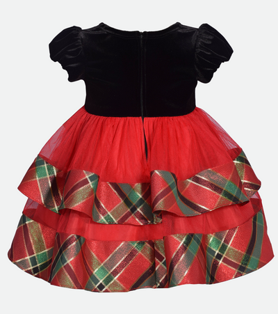 Baby girls Christmas dress black velvet to plaid 