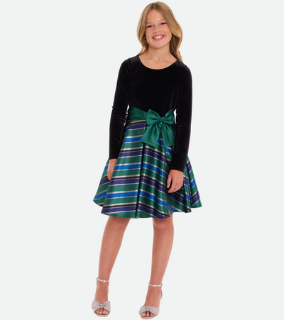 Blue and Green Stripe Christmas Dresses for Girls Plus Size