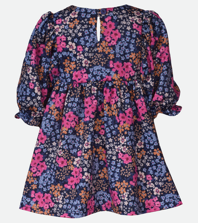 Blue floral long sleeve dress for little girls 