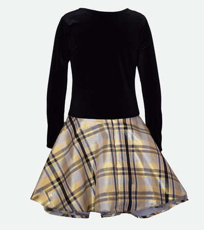 Christmas dresses for girls with black velvet and gold plaid drop hipster skirt