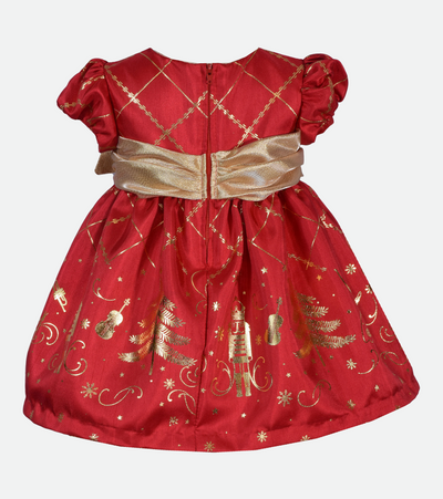 Red and gold baby girls christmas dress with nutcracker print