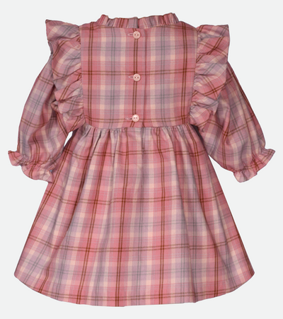 Fall smocked plaid dress for little girl pinafore ruffles and long sleeves 