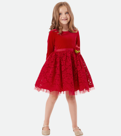 baby girls christmas dress for girls red velvet and lace party dress with rosette