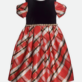  Velvet to red plaid Girls christmas dresses with sparkly red taffeta skirt and velvet top