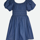 Tween Girls Frist Day of School Outfit Smocked Denim Dress