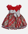 Baby girls red velvet to plaid Christmas dress