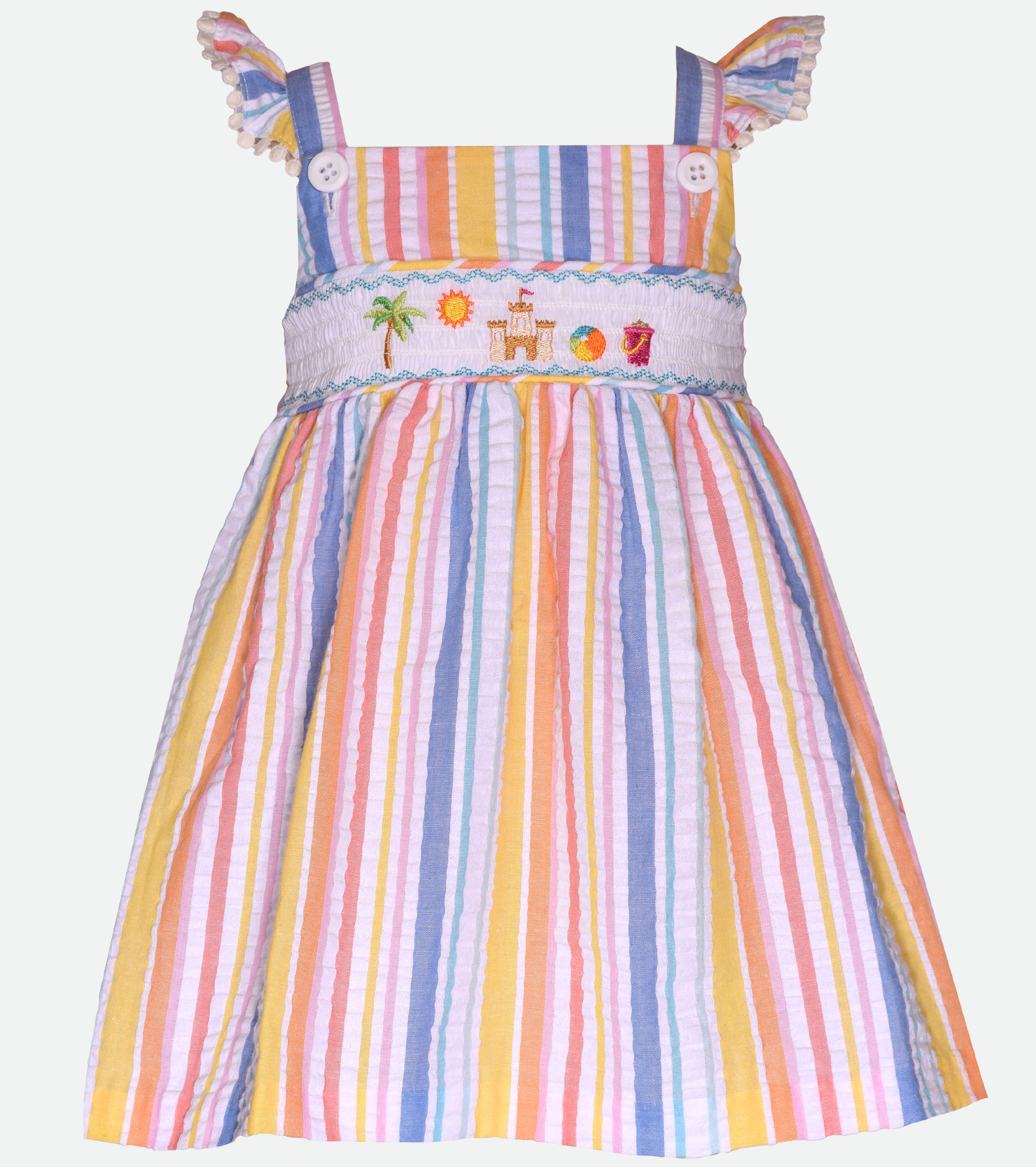 smocked sundress with beach embroidery cotton dress for baby girl